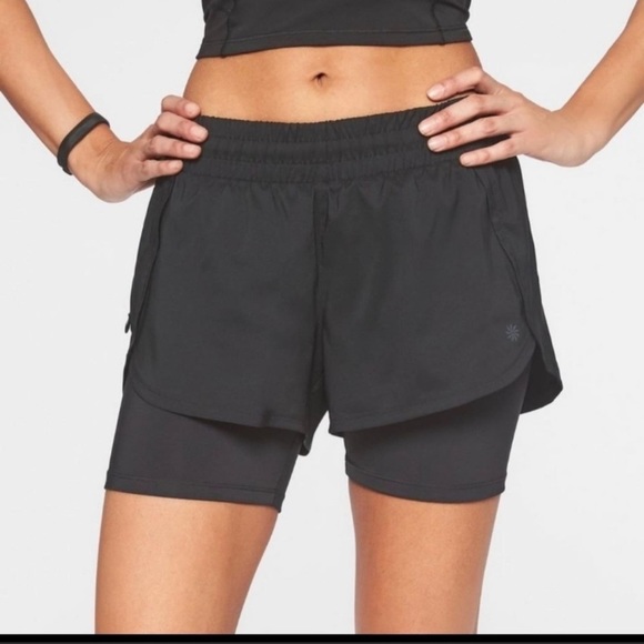 Athleta Pants - Athleta Racer Run 2 in 1‎ Black Athletic Shorts